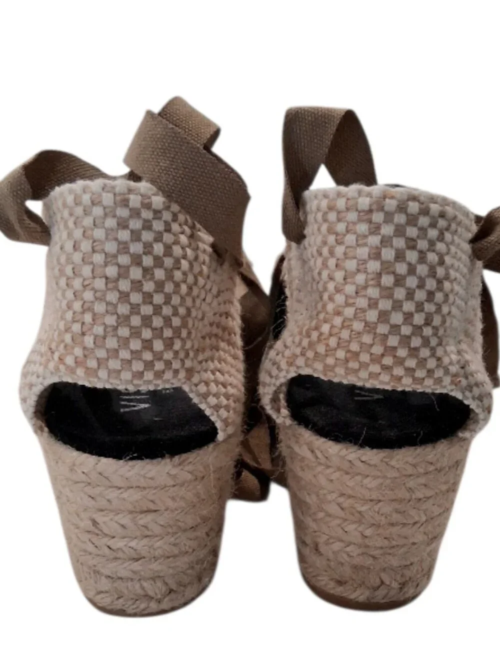 VISCATA Black/Cream Laces Espadrille Canvas Wedges w/Ankle Laces Sz 41/10 1/2